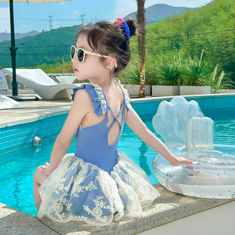 Girls Summer Swimsuit 2025 New Kidsren's Princess Lace One-Piece Swimsuit Baby Girl Quick-Drying Sun Protection Swimsuit