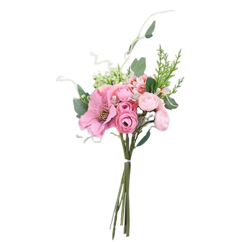 Arte de flores de ramo nórdico, decoración de escritorio para el hogar, hortensias, mezcla y combinación de flores falsas, plantas verdes, amapolas, decoración de flores artificiales