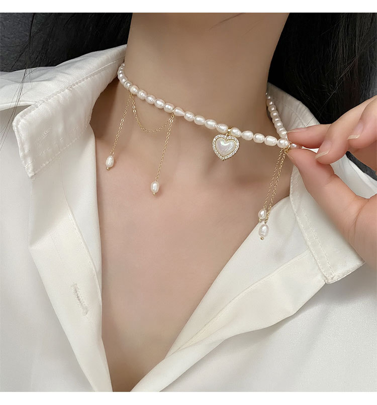 Elegant Heart Shape Copper Necklace Beaded Artificial Pearls Copper Necklaces