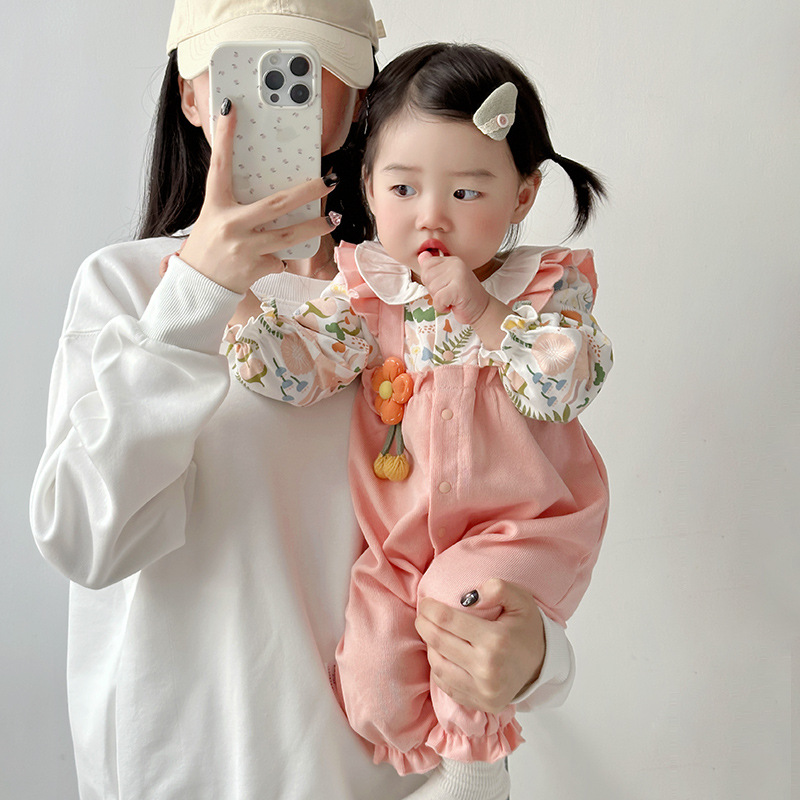 면화 점프 수트 2024 가을 한국 카이 소녀 봄과 가을 긴 소매 점프 수트 3511