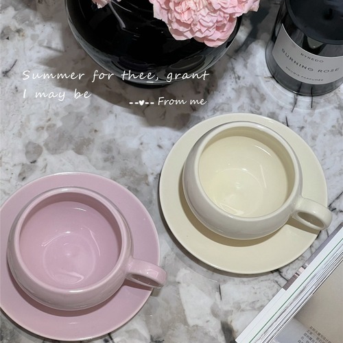 纯色咖啡杯碟套装陶瓷下午茶杯碟组合韩式可爱咖啡杯子甜品盘水杯