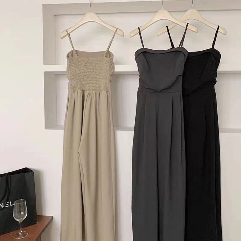 Summer High-Waisted Slimming Drapey Sleeveless Strap Jumpsuit for Women, Waist-Cinching Overalls, Straight Wide-Leg Floor-Length Pants Summer High-Waisted Slimming Drapey Sleeveless Strap Jumpsuit for Women, Waist-Cinching Overalls, Straight Wide-Leg Floor-Length Pants