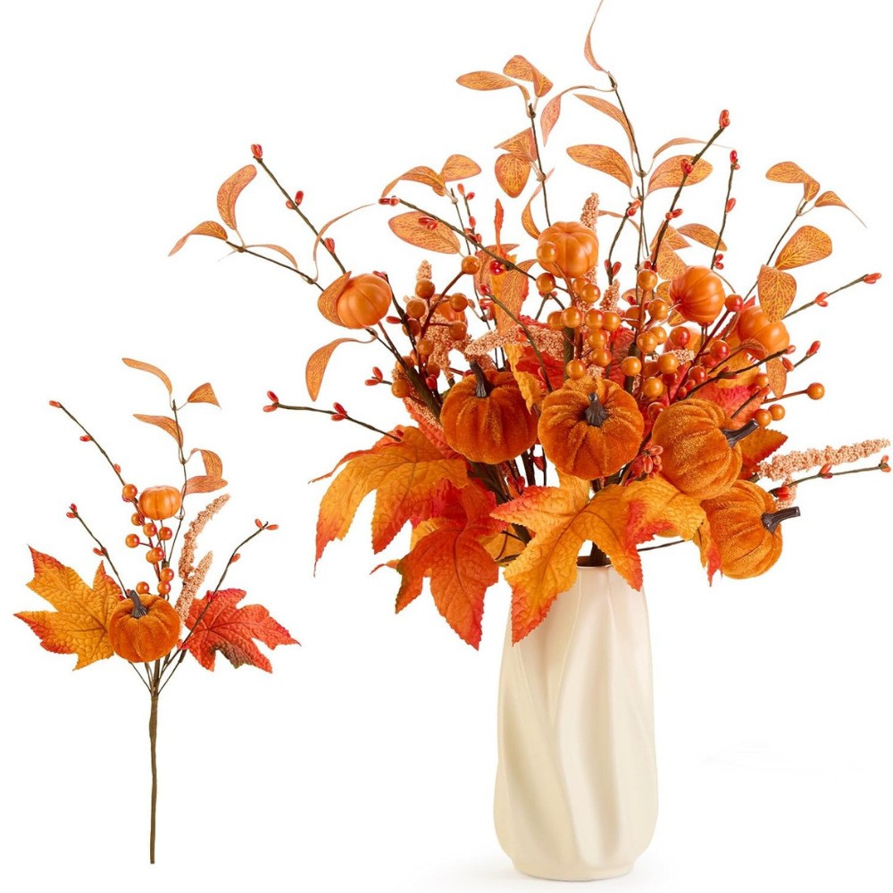 4 calabazas de imitación de hojas de arce decoración de calabazas de tela caliente decoración de flores de imitación de otoño de la sala de estar