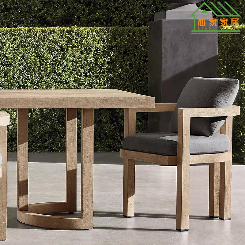 Nórdico patio al aire libre salón ocio simple sofá individual Villa Hotel Jardín Terraza teca sofá mesa de café