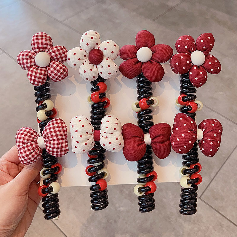 Niños Angola flores rojas cabello línea telefónica bucles de cabello espuma correa de cola de caballo arco cabeza cuerda mujer