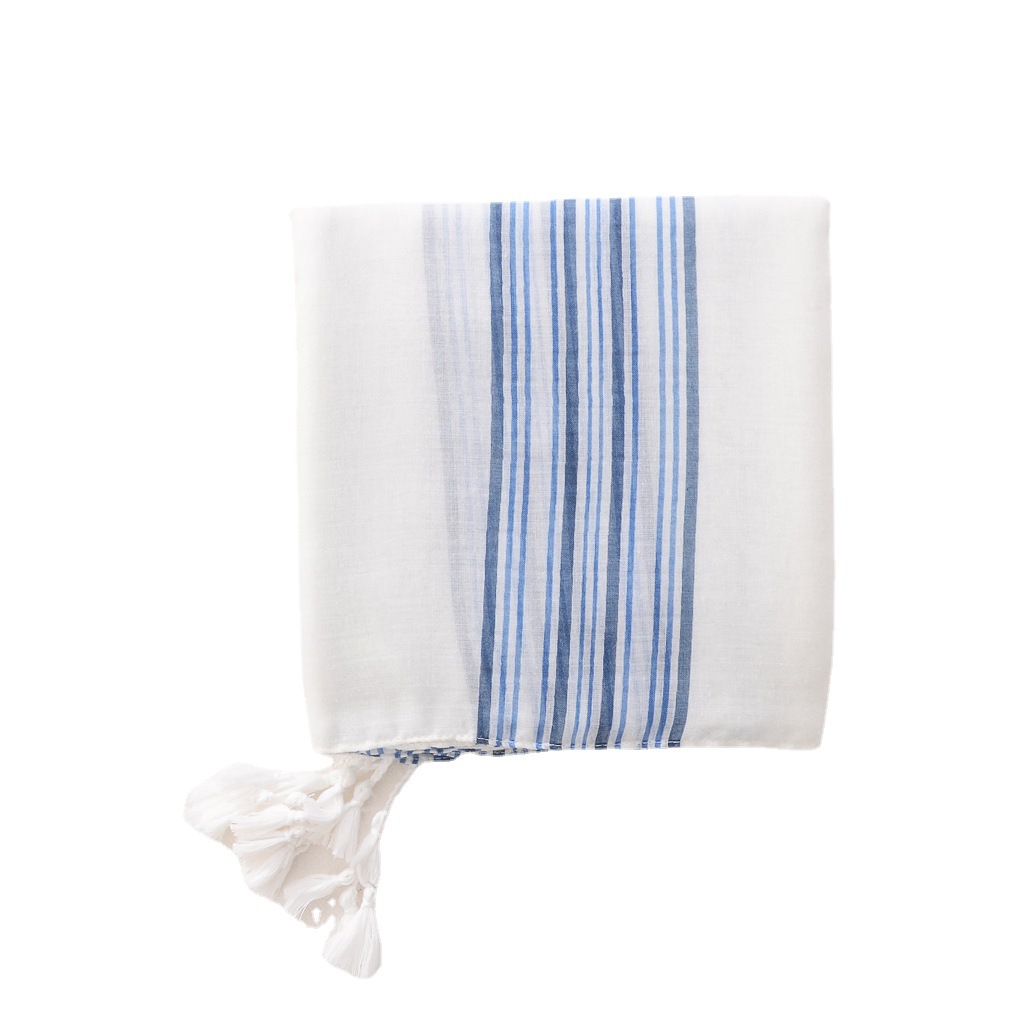 Japonés retro artístico todo fósforo bufanda de seda de viaje chal línea recta color a juego patrón de rayas verticales de algodón y lino sensación bufanda