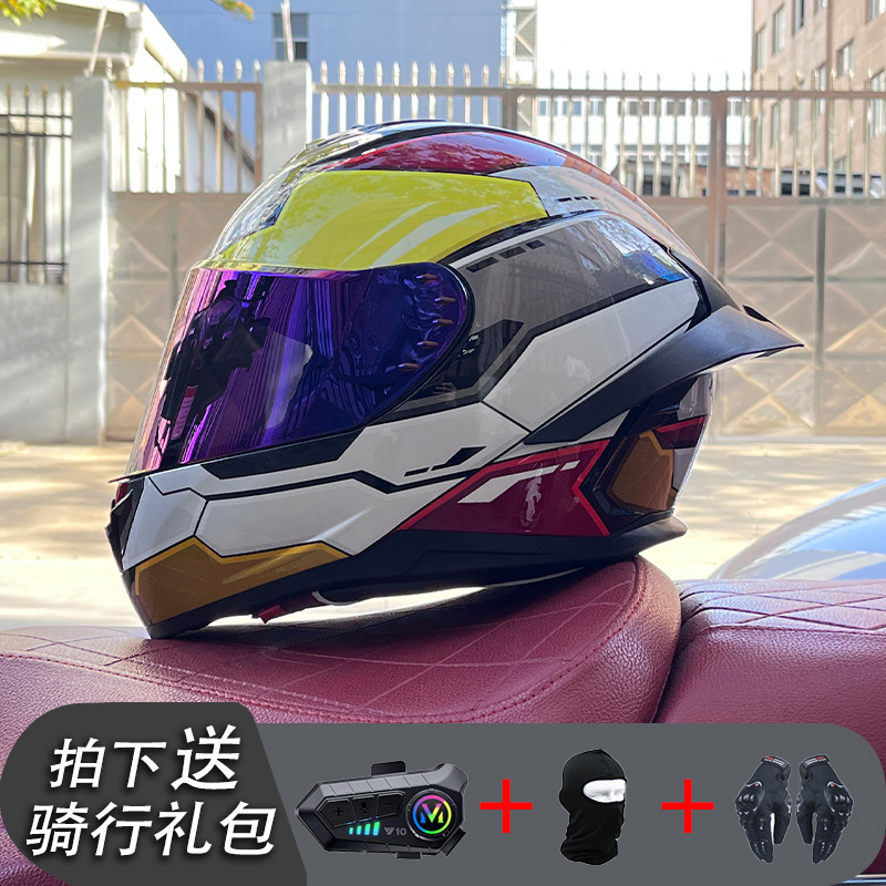 Nueva certificación estándar nacional motocicleta casco completo casco neto Bluetooth hombres y mujeres personalidad de verano cuatro estaciones cola grande pareja corriendo