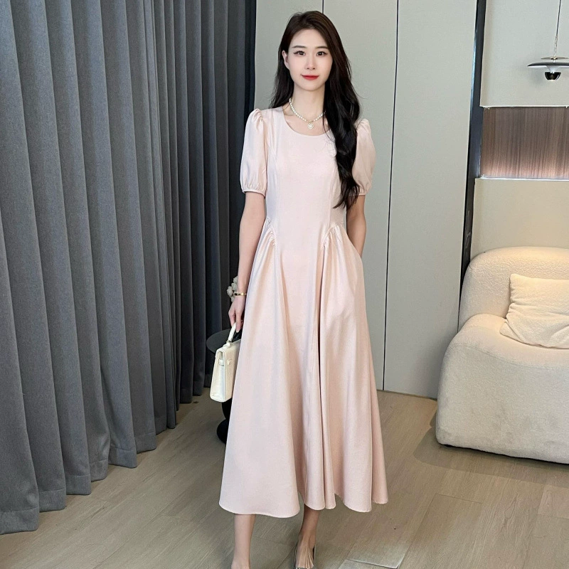 Элегантное платье с пышными рукавами для женщин, лето 2025, новинка в стиле Хепберн, высококачественная длинная юбка, популярная атмосфера, мини-юбка.