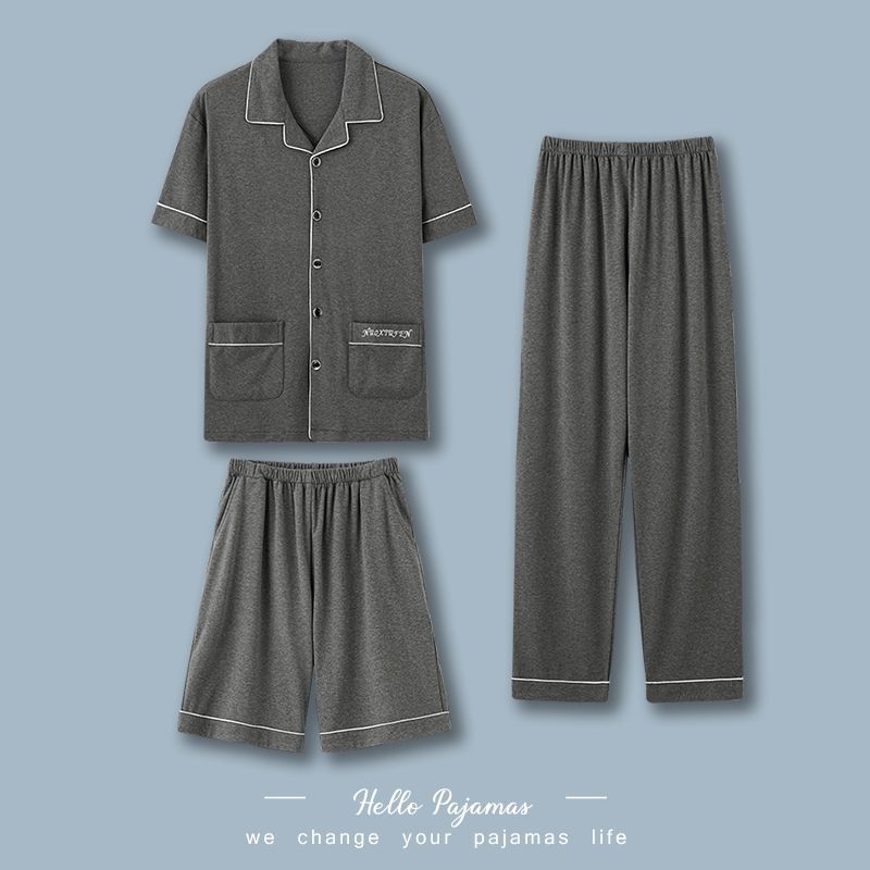 Pijamas de tres piezas para hombre verano 100% algodón pantalones de manga corta traje Delgado verano dibujos animados más tamaño homewear