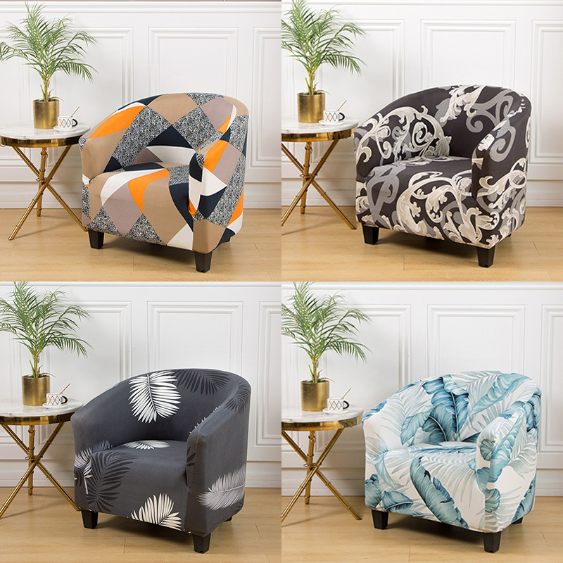 Cross-border Four Seasons Minimalist Modern All-inclusive Elastic Print Café Arc Semi-Circle Sofa Cover Hotel Room Chair Cover