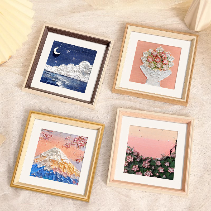 Oil Pastel Picture Frame for Tabletop or Wall Hanging, Square Artwork Preservation Frame, Nordic Style Small Desktop Ornament for Children