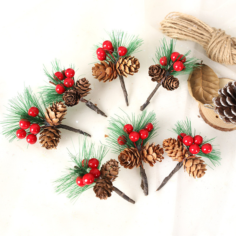 クリスマス松針クリスマス紅果松果挿しアクセサリークリスマス装飾品diy創意ギフトボックス包装アクセサリー|undefined