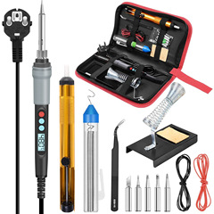 90W Digital LCD Soldering Iron Assembly with Desoldering Suction Tool, Solder Wire, and Flux, 110V/220V Set