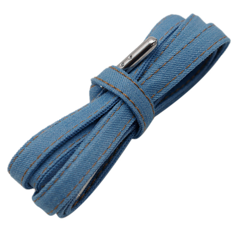 Kurokin negro azul plano retrógrado de moda jeans cordones de calzado con cordones de metal