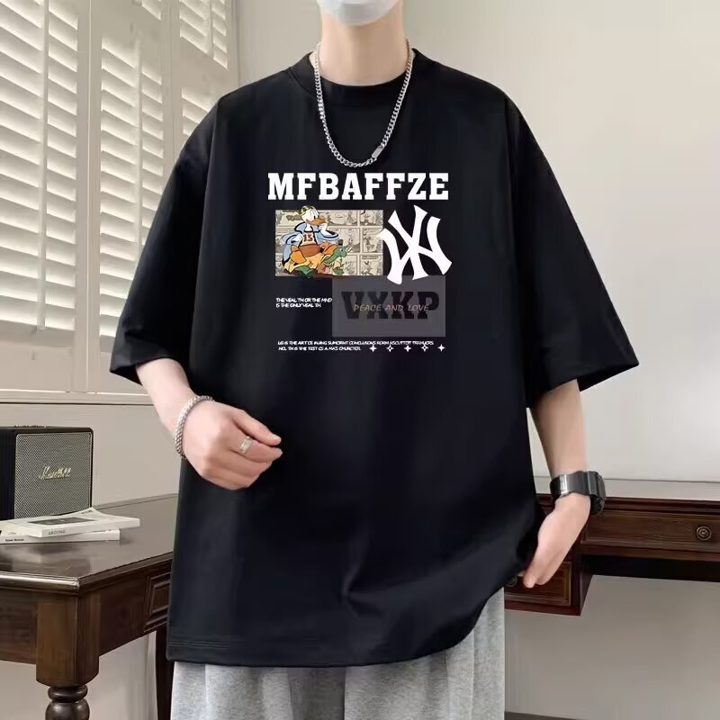 Oversize Heavyweight Cotton T-Shirt Short-Sleeved Men's Summer Loose Plus Size American Half-Sleeved T-Shirt for Couples