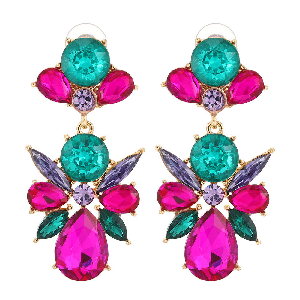 Artificial Gemstones Inlay Material Drop Earrings Classification Retro Ethnic Style Flower Rhinestone Inlay Artificial Gemstones Women's Drop Earrings