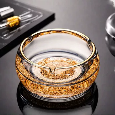 High-End Accessible Luxury Gold Foil: Car ashtray - thick-large-size-gold-edge-gold-foil-ashtray