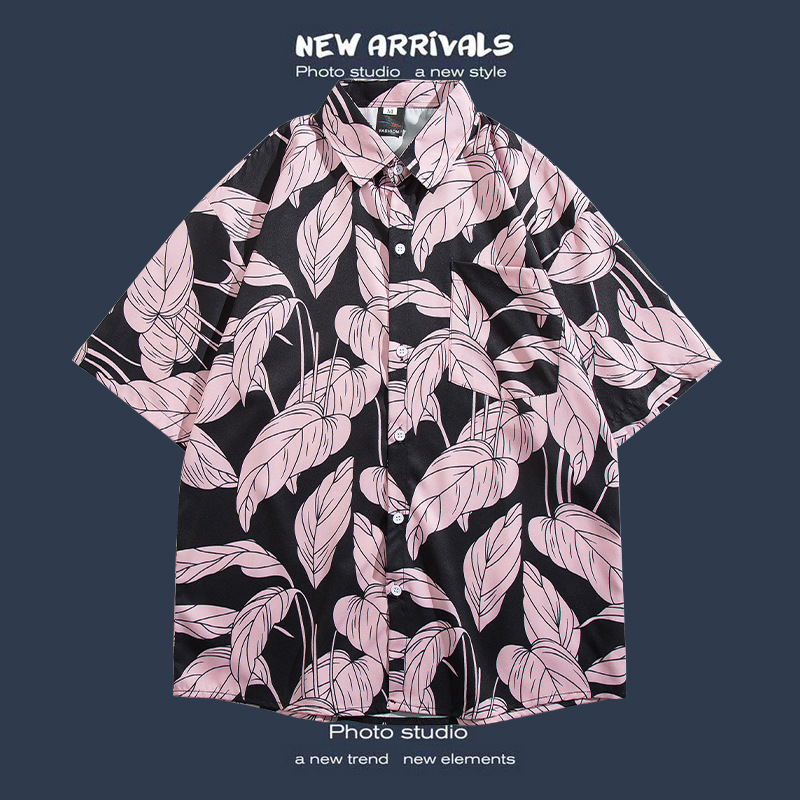 Camisa floral de manga corta Estilo de Hong Kong estilo retro de vetiver Estilo coreano moda guapo camisa de hombres y mujeres de moda y top de hadas