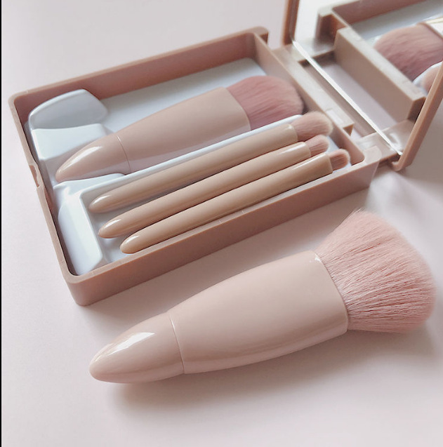 5-piece makeup brush set, eyeshadow, blush, lip brush, loose powder brush, portable with mirror, beauty tools for cross-border use undefined