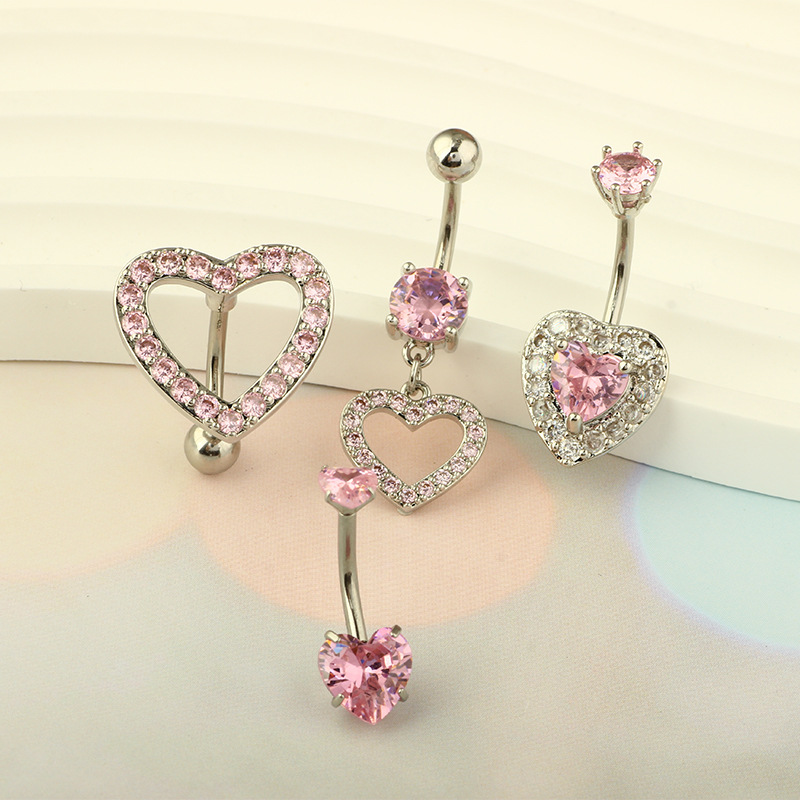 5g Weight Zircon Inlay Material 1 Piece 1 Set 316L Stainless Steel Zircon Belly Rings Heart Shape Waterproof Non Tarnish Surgical Steel Belly Rings Women's