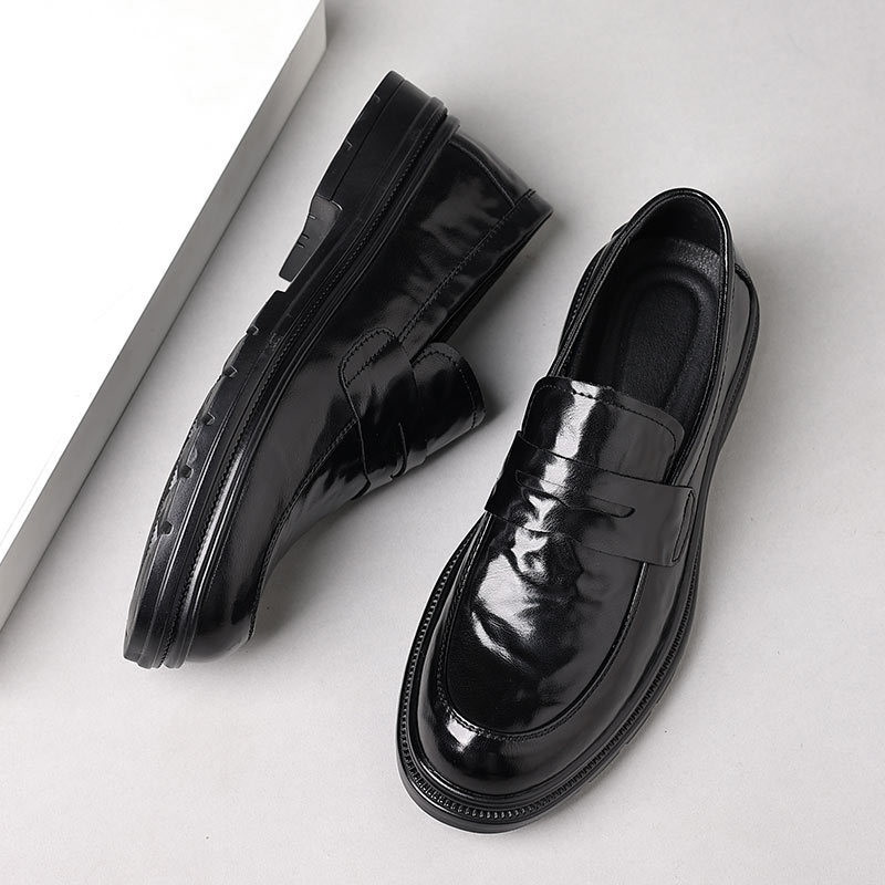 Genuine Leather Men's Leather Shoes Casual Flip-on Soft-soled Shoes Wear-resistant All-match Fashionable and Comfortable Slip-on Lofu Shoes