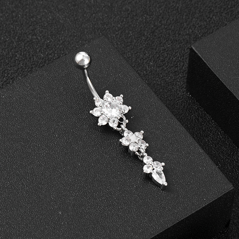 Simple Style Round Flower Stainless Steel Inlay Zircon Belly Ring 1 Piece