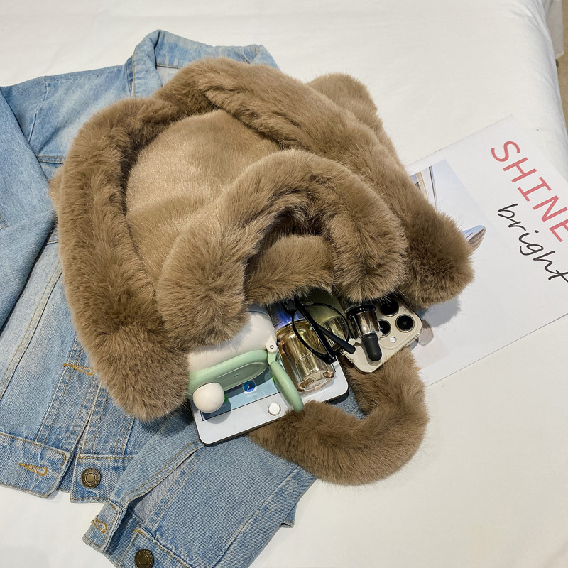 Japón y Corea del Sur otoño y invierno nuevo bolso de piel de mujer imitación de piel de conejo bolso de mano gran capacidad bolso de hombro bolso de peluche