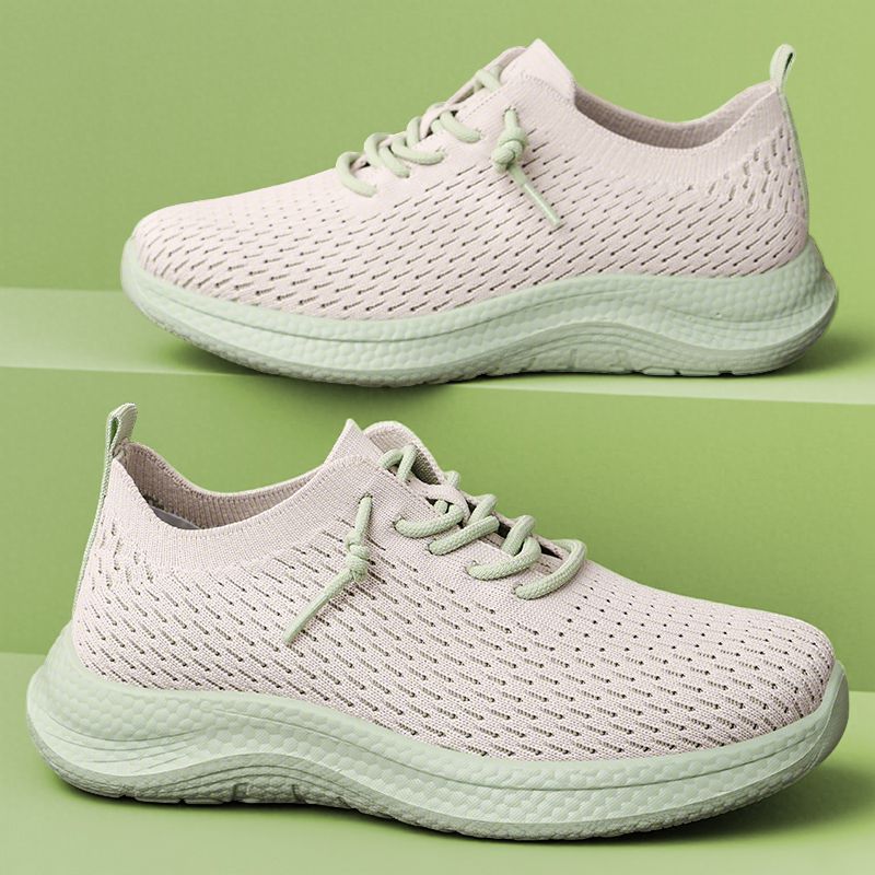 Zapatos de mujer Zapatos casuales de poliuretano Modelos de pareja Zapatos transpirables de tejido volador Zapatos ligeros de suela suave Zapatos de mujer con cordones