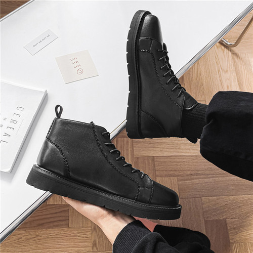 2020 Winter Strapless Solid Color Men's Casual Black Round Toe Flat Martin Boots D13-W