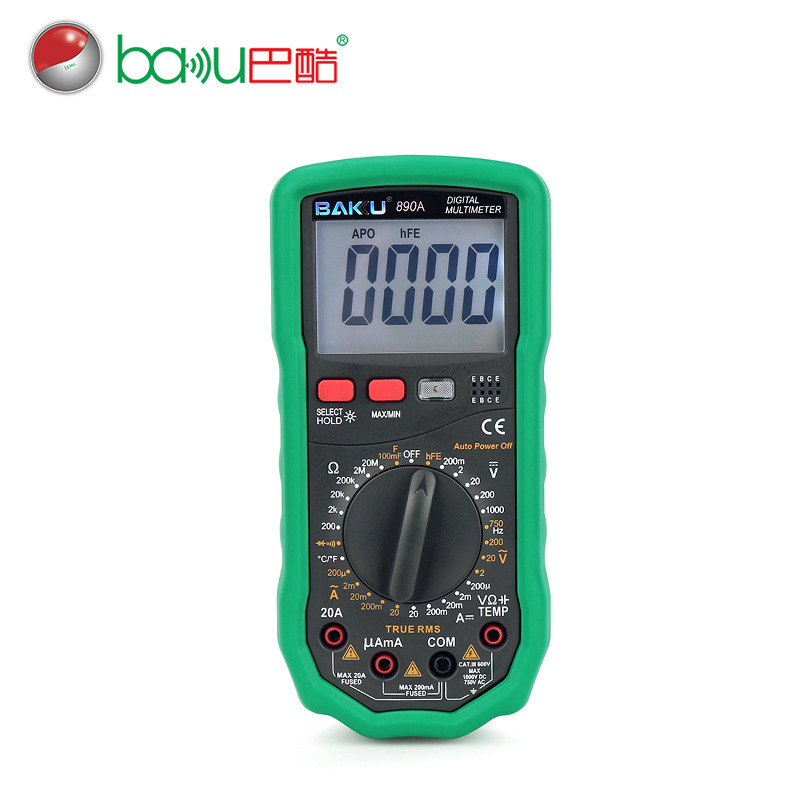 巴酷BA-890A数字万用表小型家用高精度万能表电工维修电容表防烧