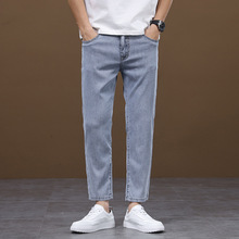2025夏季薄款休闲九分牛仔裤中年男士直筒精品潮流百搭天丝牛仔裤