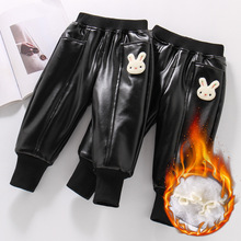 童装冬季新款百搭男童加绒皮裤幼儿园宝宝裤子加厚女童保暖长裤潮