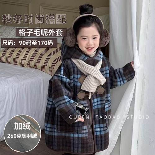 Women's Warm Fleece Hooded Plaid Winter Coat for Kids - New Baby Style Long-Sleeve Integrated Fleece Outerwear