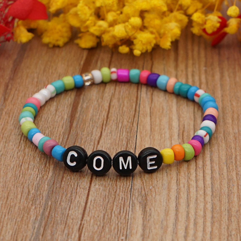 Bohemian Glass Colored Millet Beads Letter Beaded Small Bracelet display picture 13