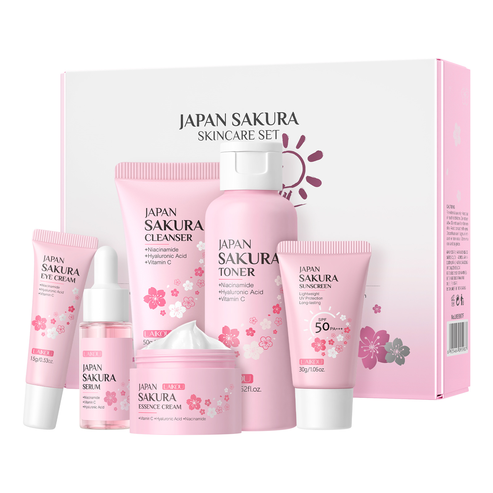 LAIKOU flor de cerezo cuidado de la piel de seis piezas Esencia de limpieza Crema para los ojos crema Toner protector solar transfronterizo image 6