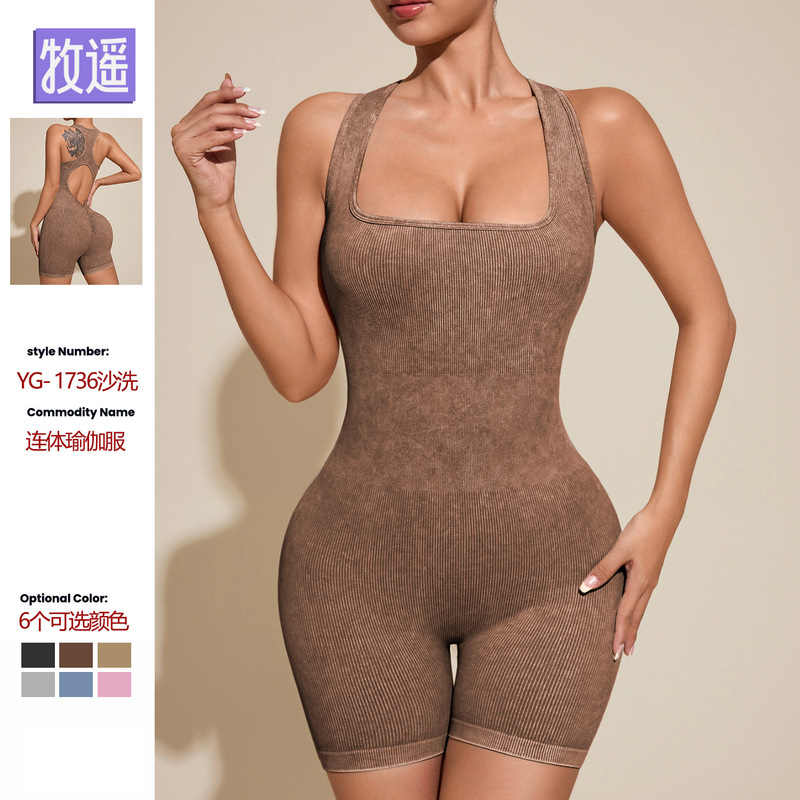 Women's One-Piece Yoga Suit with Waist-Cinching and Butt-Lifting Features, Sand-Washed, Tummy-Tucking, Fitness, Cross-Border Hot Trend, High-End Feel, 2026 New Model Women's One-Piece Yoga Suit with Waist-Cinching and Butt-Lifting Features, Sand-Washed, Tummy-Tucking, Fitness, Cross-Border Hot Trend, High-End Feel, 2026 New Model