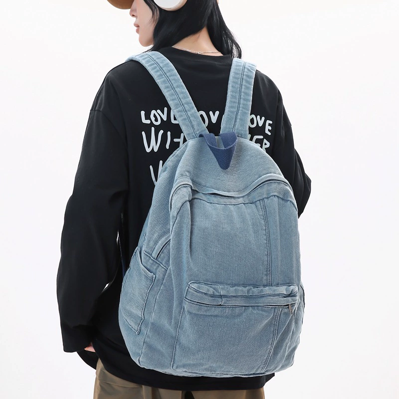 Capacious backpack, summer retro denim shoulder bag, for students