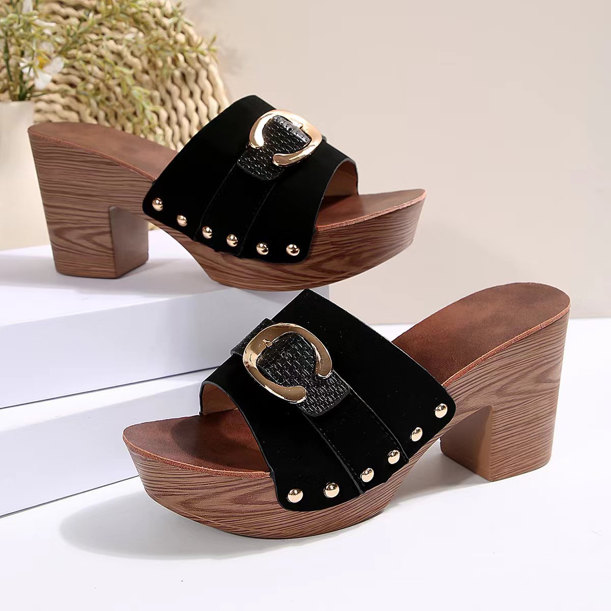 Women's Chunky Heel Slippers Elegant Summer Platform Sandals_voghion.com