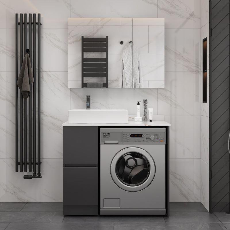 Moderno minimalista lavadora balcón gabinete de baño sin pintura de madera maciza lavabo tambor lavadora compañero gabinete image 2