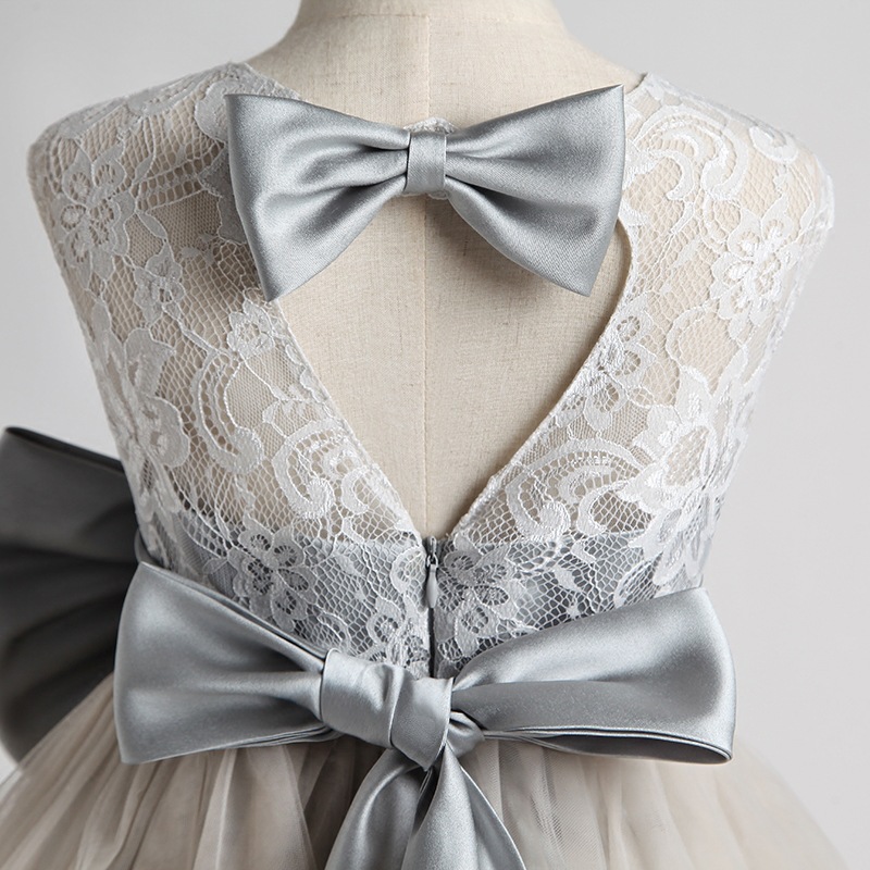 Robe de princesse grise élégante pour filles – Robe de fête intemporelle pour anniversaire, Noël et occasions spéciales (80-160 cm)_voghion.com