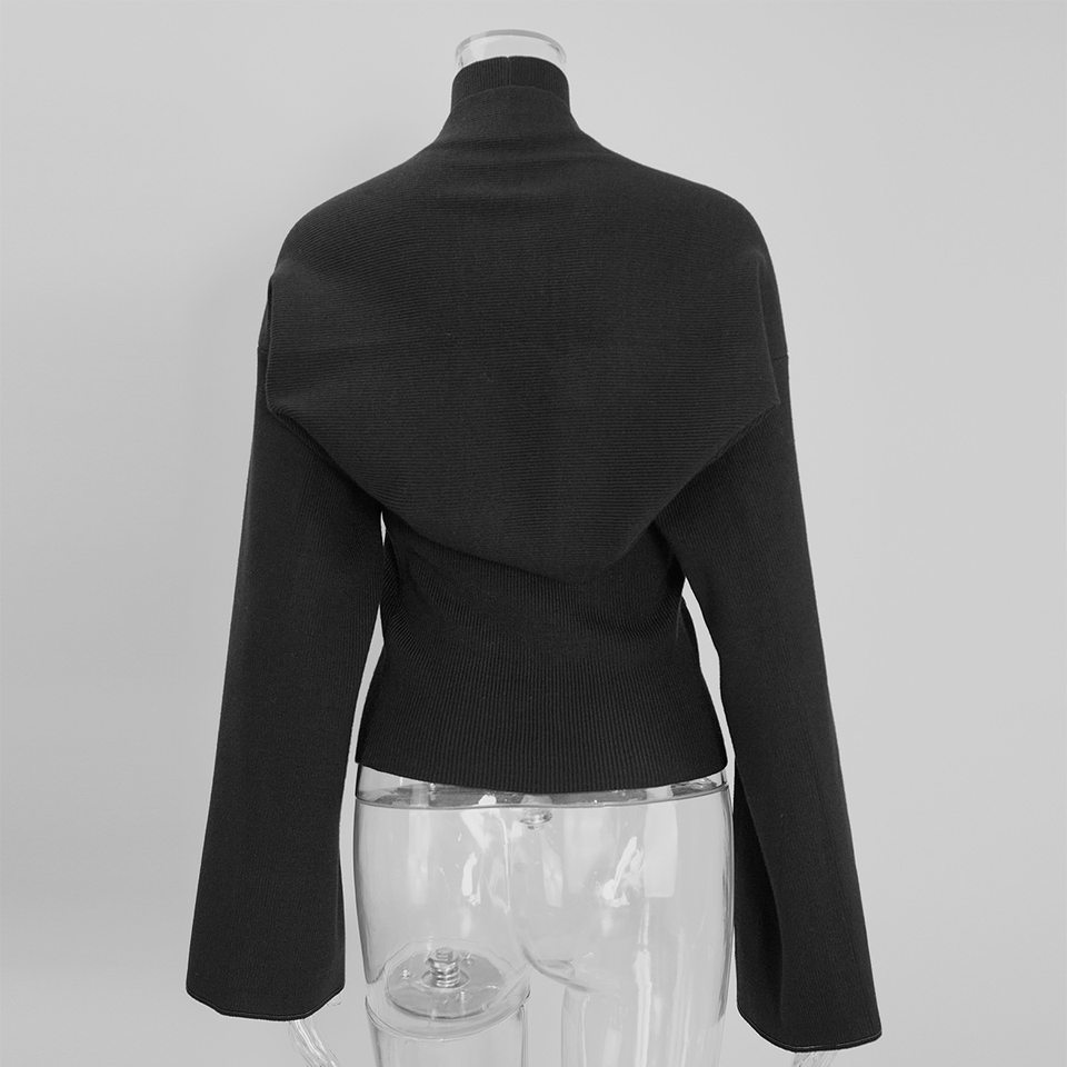 Bộ hai món áo len cổ cao trễ vai kèm áo cardigan dáng ôm, tay loe — Màu trắng, màu đen, màu đỏ chi tiết 27
