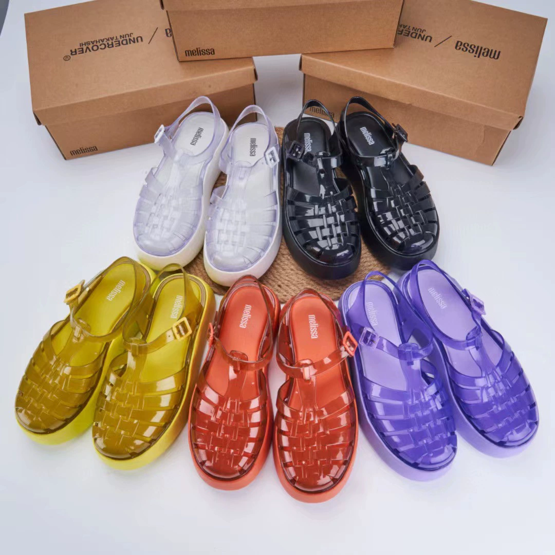 2023 Новые плетеные сандалии на платформе Melissa Женская Желейная обувь Летняя пляжная обувь с носком
