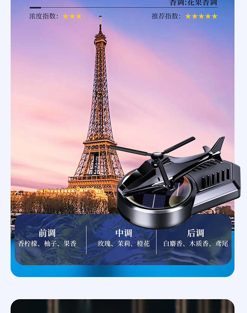 Cross-Border Car Aromatherapy Helicopter Car Perfume Ornaments Solar Aircraft Car Long-Lasting Fragrance High-End Decoration