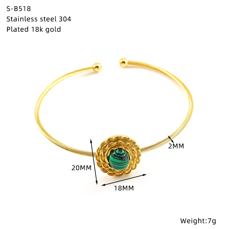 Exquisite Titanium Steel Turquoise Bangle Devil's Eye Gold Plated_voghion.com