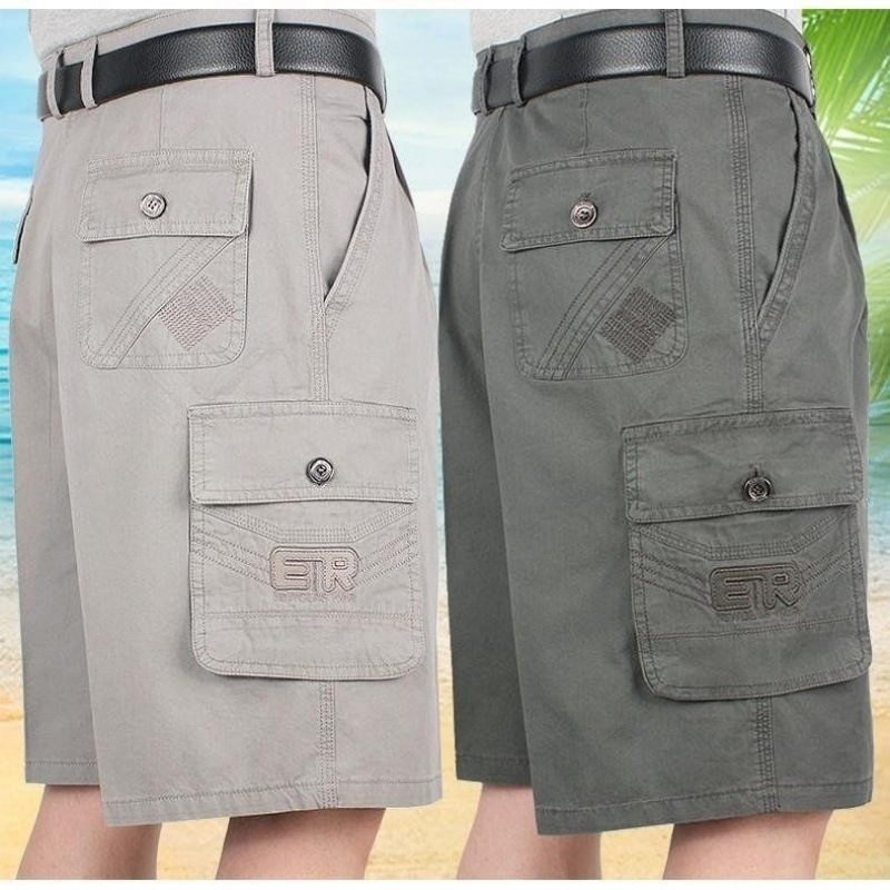 中老年纯棉男五分裤宽松高腰爸爸中裤夏季父亲工装裤男短裤五分裤