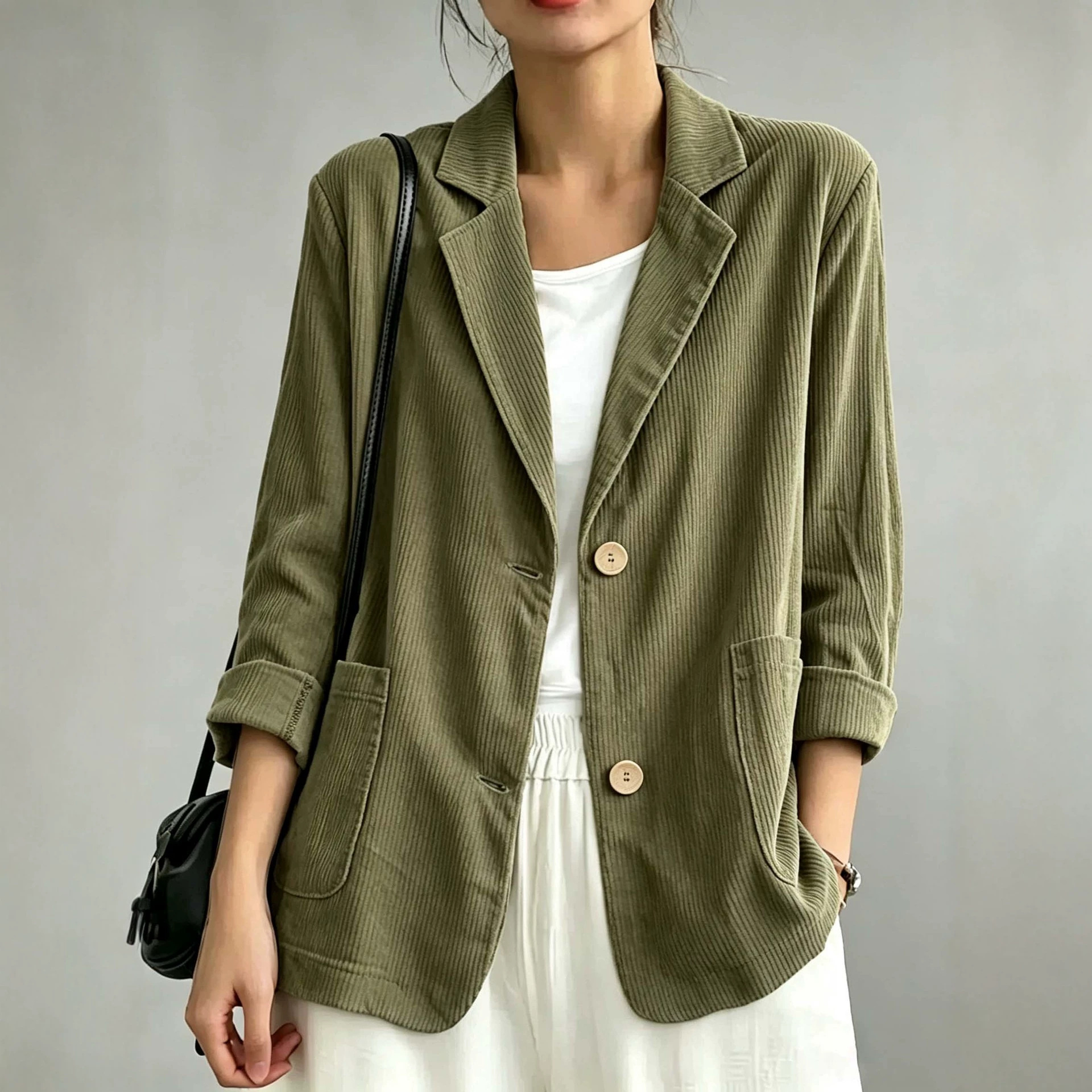 European and American cross-border Amazon foreign trade women's new autumn and winter casual versatile vintage corduroy blazer