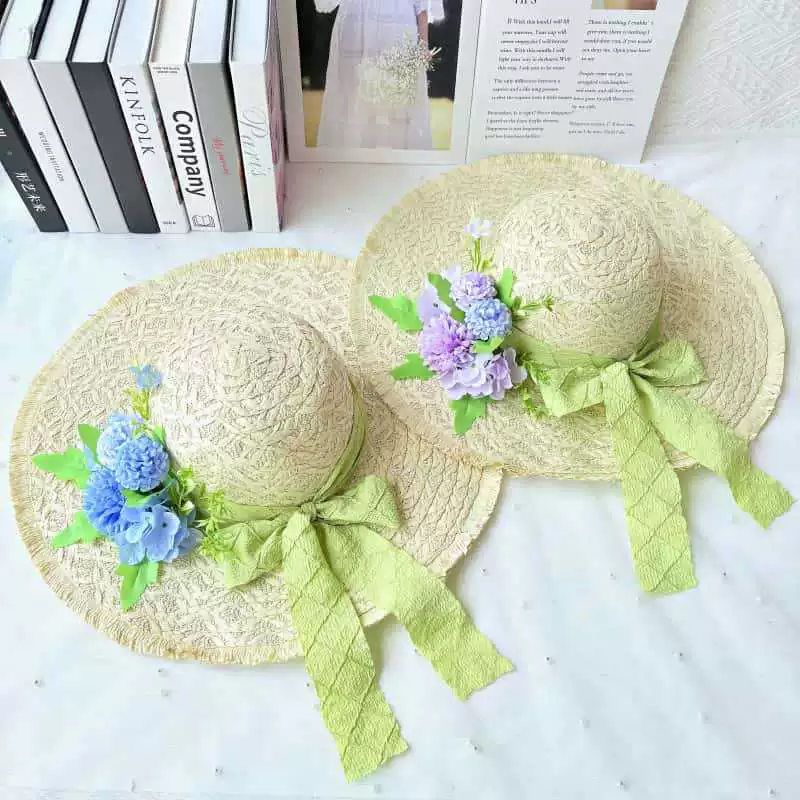 Соломенная шляпа-панама из рафии для женщин с широкими полями, дышащая, с искусственными цветами, ручная работа, для отдыха на море, своими руками