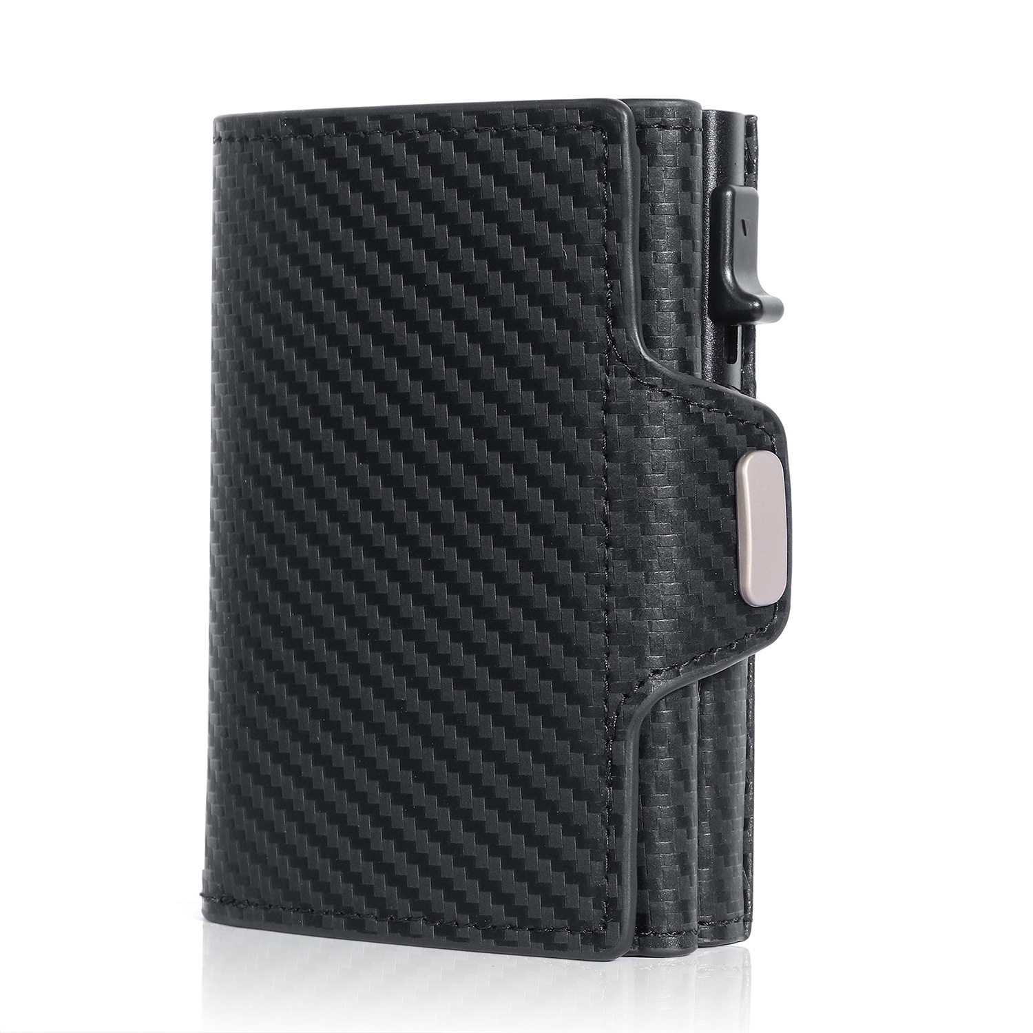 Cross-border 70% off Men's Carbon Fiber Aluminum Wallet RFID Anti-magnetic Side Push Automatic Pop-up Aluminum Card Holder Wholesale
