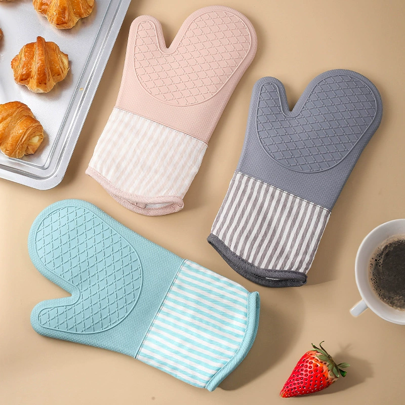 Утолщенные силиконовые теплоизоляционные перчатки оптом, кухонные гаджеты для духовки, хлопковые перчатки с защитой от ожогов, бытовые перчатки для микроволновой печи