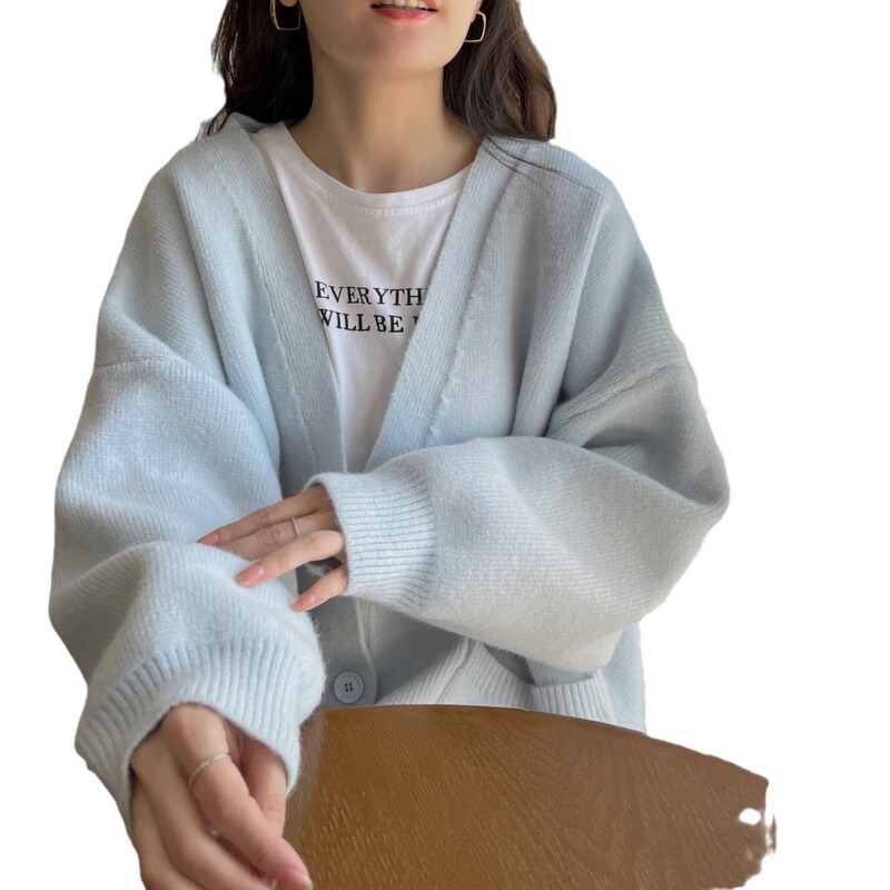 純色の乳は秋冬のセーターのカーディガンの女性の春の新型の怠惰な風がゆったりしているvネックの優しいニットの上着です。|undefined